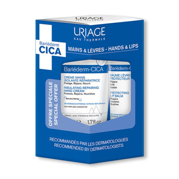 URIAGE BARIEDERM CICA ЗАШТИТЕН КРЕМ ЗА РАЦЕ 50мл + BARIEDERM CICA БАЛЗАМ ЗА ЗАШТИТА НА СУВИ УСНИ
